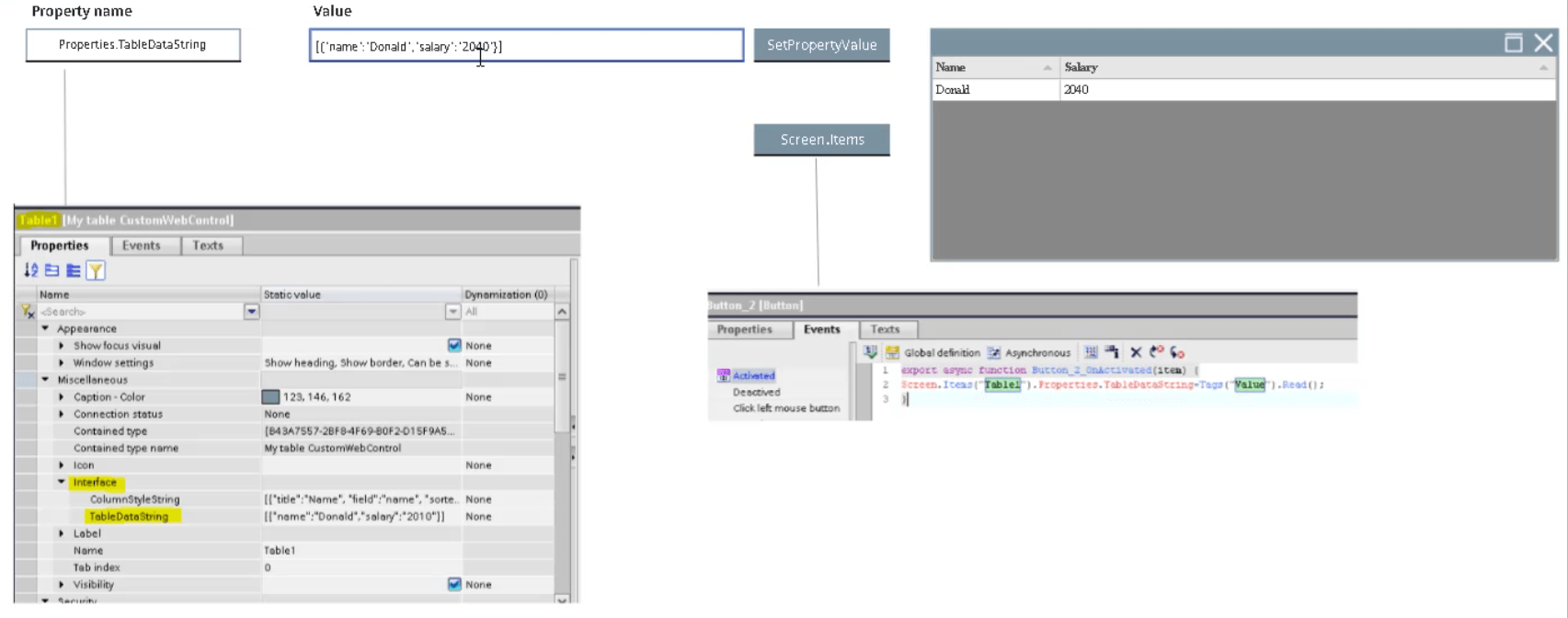 Modify CWC properties from external events | WinCC Unified