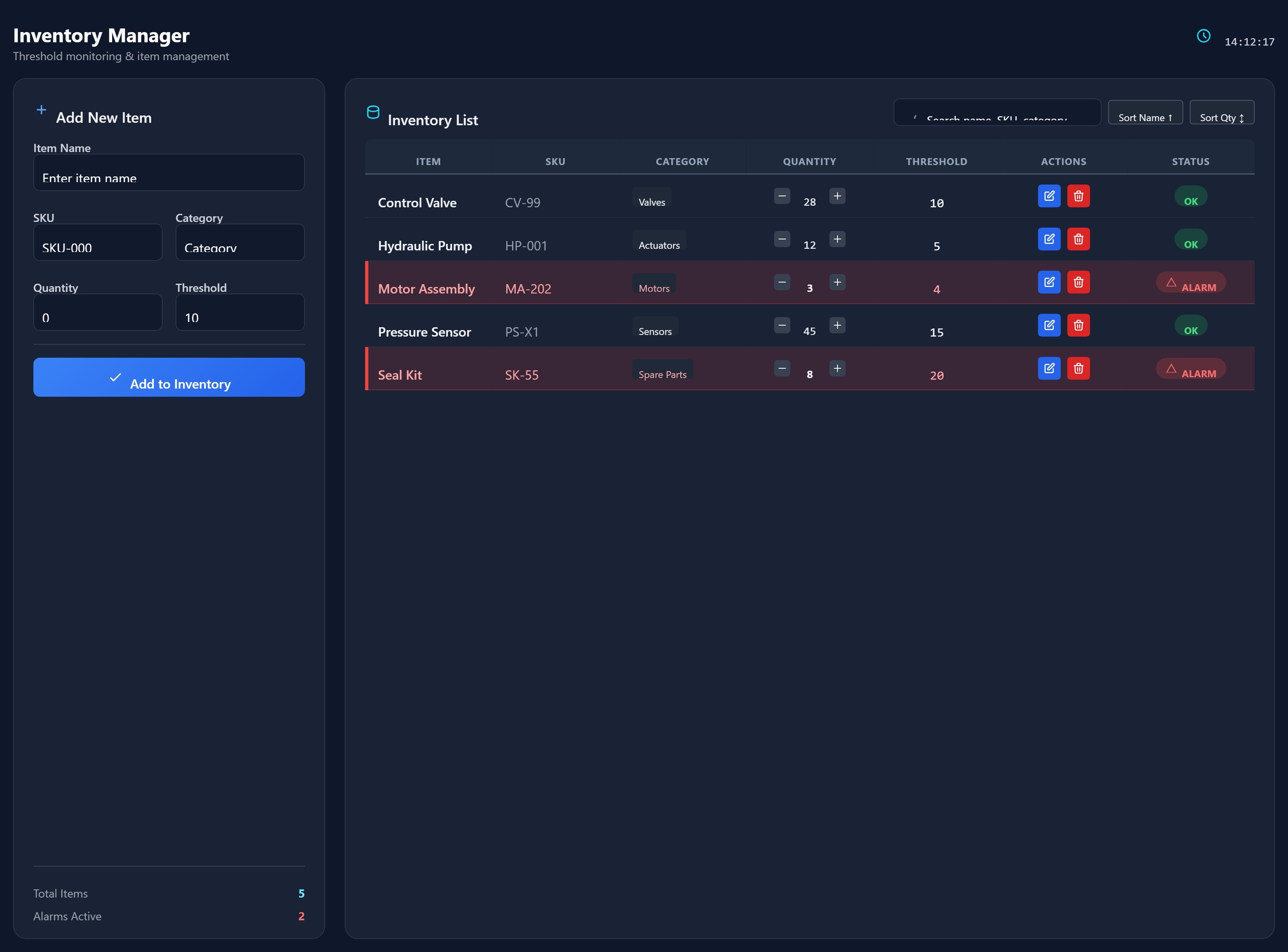 Inventory Manager | Custom Web Control | WinCC Unified & V8