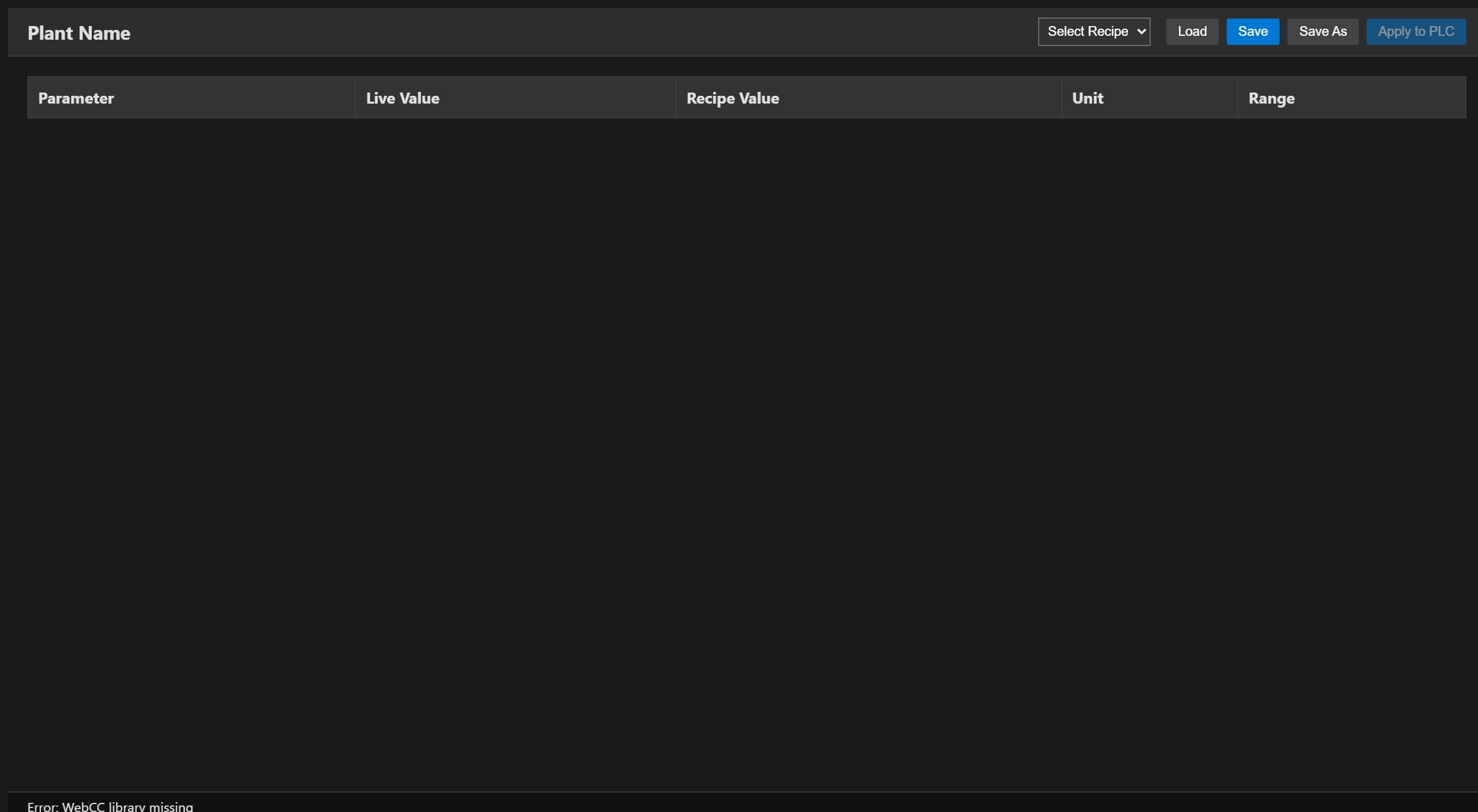 Recipe Manager | Custom Web Control | WinCC Unified & V8