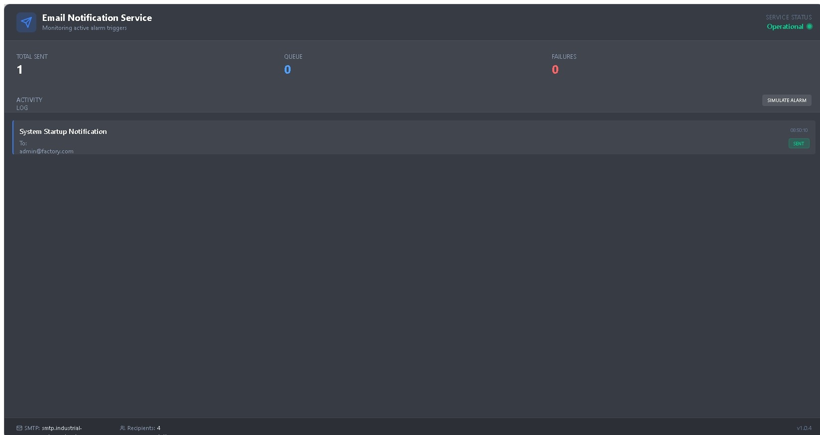Notificatore di allarmi via e-mail | Custom Web Control | WinCC Unified & V8