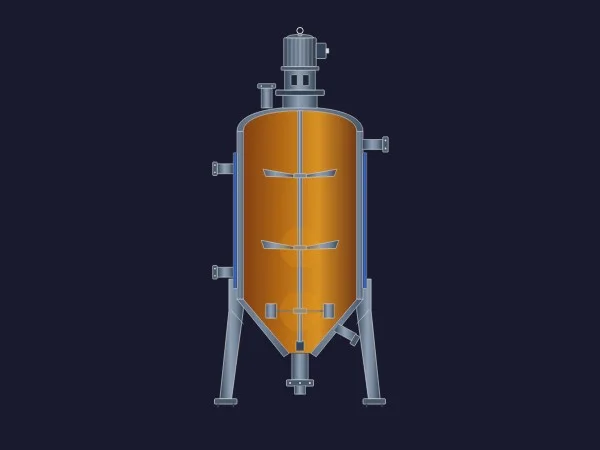 Serbatoio di fermentazione SVG dinamico con liquido ambrato, camicia di raffreddamento, fondo conico, motore in alto e agitatore interno