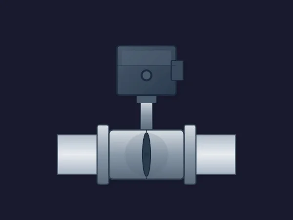 Dynamic SVG butterfly valve with a dark electric actuator on top, flanged pipe sections and the disc seen edge-on in the valve body