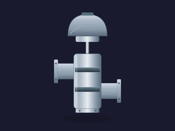 Dynamic SVG double seat mix-proof valve with a dome actuator, a vertical stainless body with two seat bands and two ports at different heights