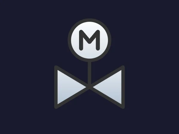 Dynamic SVG motorised valve symbol in P&ID style: a bow-tie valve body with a circular actuator marked M on top